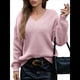 thumbnail image 2 of Suéter de Larga con Cuello en V para Mujer, Suéter Holgado de Punto Grueso de Gran Tamaño. Rosa S, 2 of 8