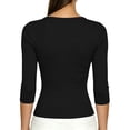 thumbnail image 5 of Women's 3/4 Sleeve Top Scoop Neck Ribbed Knit Slim Fit Casual Basic Undershirt Solid Color Layering Tee Tight Shirts for Women, 5 of 7