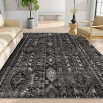 Well Woven Apollo Rodeo Vintage Medallion Tribal Black Grey Flat Pile Easy to Clean 5'3" x 7'3" Area Rug for Living Room Dining Room Bedroom and Kitchen