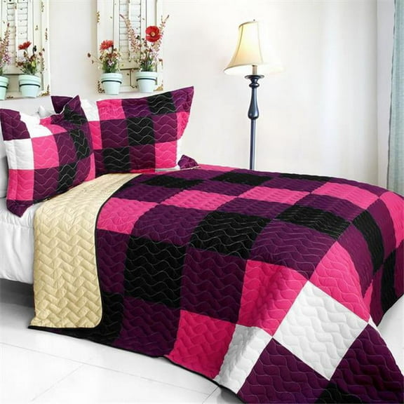 ONITIVA-QTS01380-23 Series - Vermicelli-Quilted Patchwork Quilt Set  Full & Queen Size - Purple