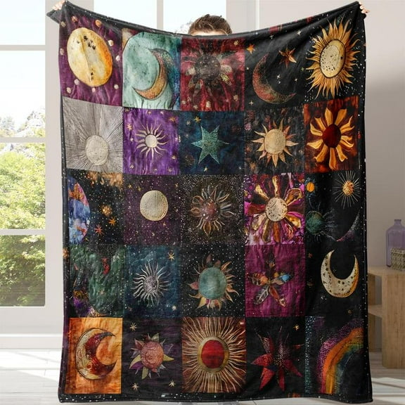 Star & Moon Pattern Blanket, Boho Blanket, 1 Count Soft Comfortable Throw Blanket, Cool Bedroom Bedding Blankets, Warm Napping Blanket for Home Office Travel