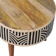 thumbnail image 3 of Artisan Furniture Solid Wood Coffee Table with Bone Inlay Drawers, Mango Wood Living Room Table in Oak Finish, 2 Drawer Storage Table with Nordic Legs and Brass Knobs, 3 of 8