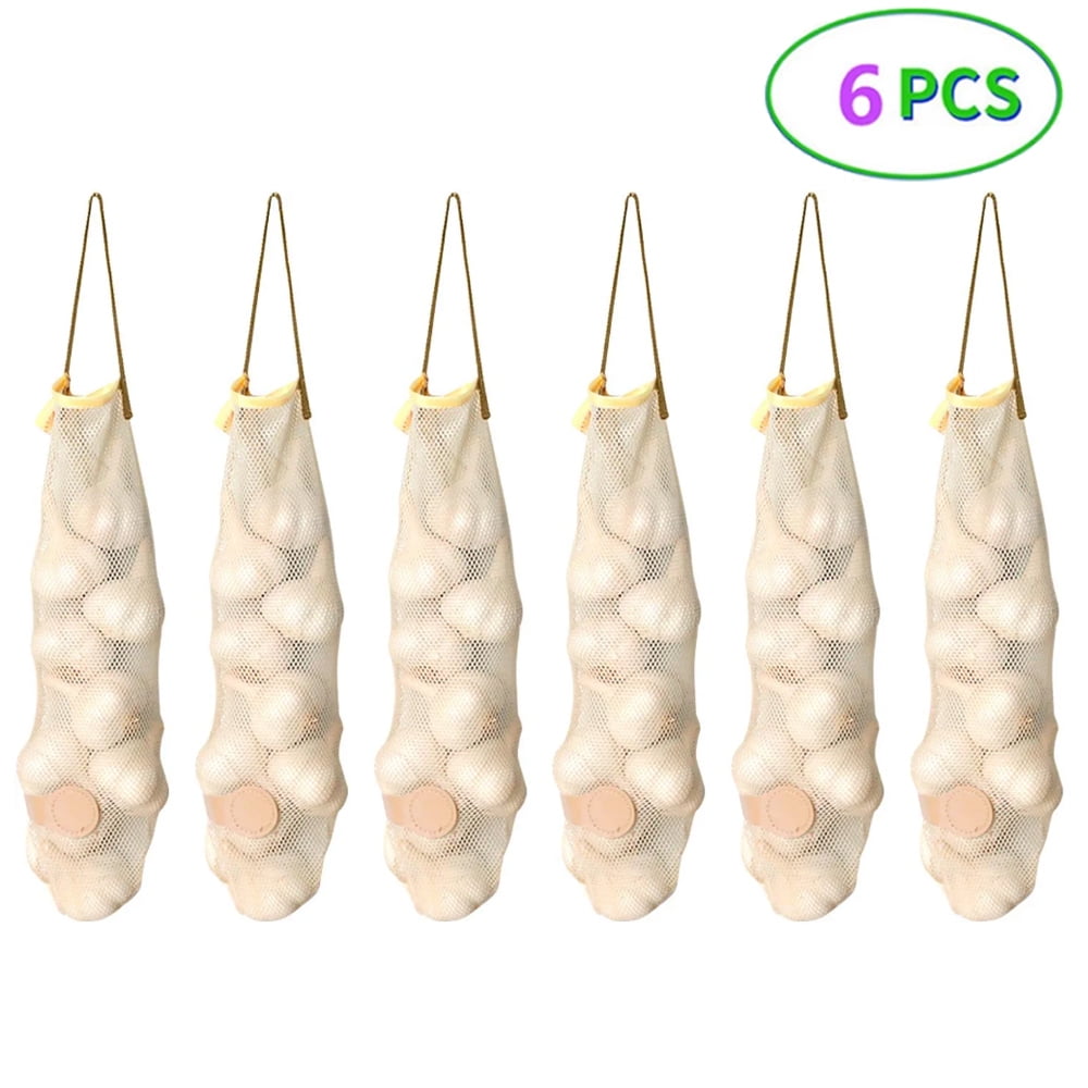 6Pack Hanging Produce Mesh Bags,Reusable Storage Mesh Bags for Fruits and Vegetables
