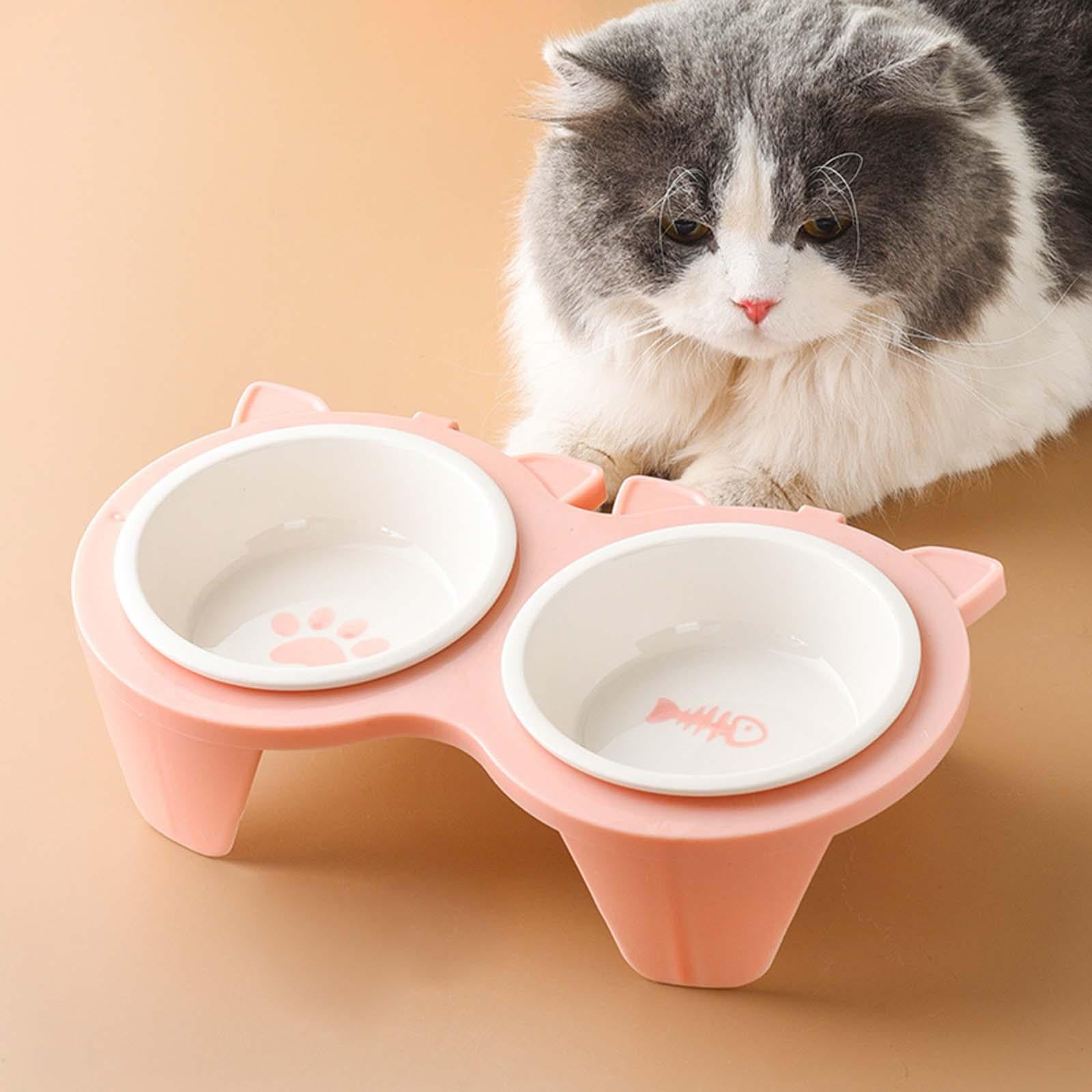 Cat Food Bowls with Stand Feeding Dishes for Indoor Cats Pets Supplies Elevated Cat Bowls Food Container Puppy Kitten Cat Bowls Pink