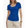 thumbnail image 3 of Women's Casual Short Sleeve Scoop Neck Summer Tops Ribbed Knit Slim Fit Tee Shirts, 3 of 4