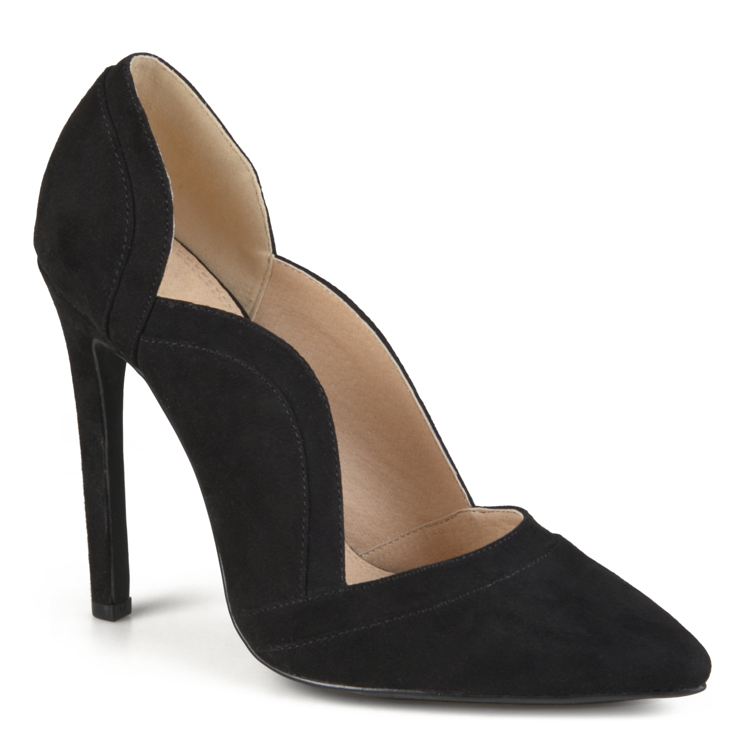 Women's Pointed Toe Scalloped Faux Suede High Heel Pump