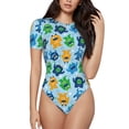 thumbnail image 2 of Goofa Cartoon Monster Printed Women Rash Guard Short Sleeve,Tummy control Swimsuit Surfing Swimsuit Bathing Suit One Piece Swimsuit UPF 50-Small, 2 of 9