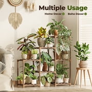 Bamworld Plant Stand Indoor Plant Shelf Outdoor Wood Plant Rack for Multiple Plants 3 Tiers Ladder Plant Holder for Living Room Patio Boho Home Decor for Gardening