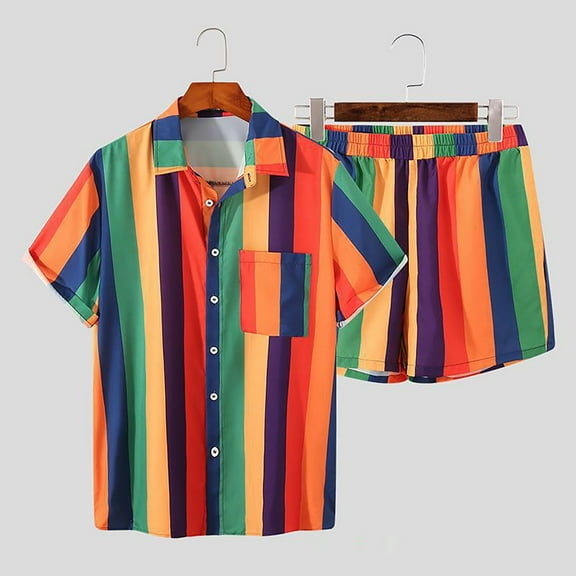 Rciityk Men's Hawaiian Shirts Casual Button Down Floral Short Sleeve Shirts Set Printed Shorts Beach Tropical Hawaii Vacation Suits Outfits