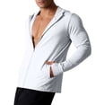thumbnail image 5 of LEKWK Sun Shirts for Men Long Sleeve Hooded Zip Up Fishing Jacket Lightweight Quick Dry Athletic Tops Thumb Hole Slim Fit Gym Running Wear White XL, 5 of 6