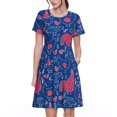 thumbnail image 1 of Bixox Robe d'Été à Manches Courtes pour Femmes Robe Ample Longueur Genou avec Poches-Poulet et Coq, 1 of 7