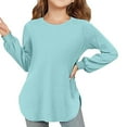 thumbnail image 2 of Wangmeiwg Girls Milk Silk Long Sleeve Blouse Soft Breathable Top Versatile Solid Color Tee For Toddler Slim Fit Comfort Shirt 13-14 Years Mint Green, 2 of 4