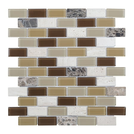 MTO0219 Modern Brick Brown Gray White Glazed Glass Travertine Mosaic