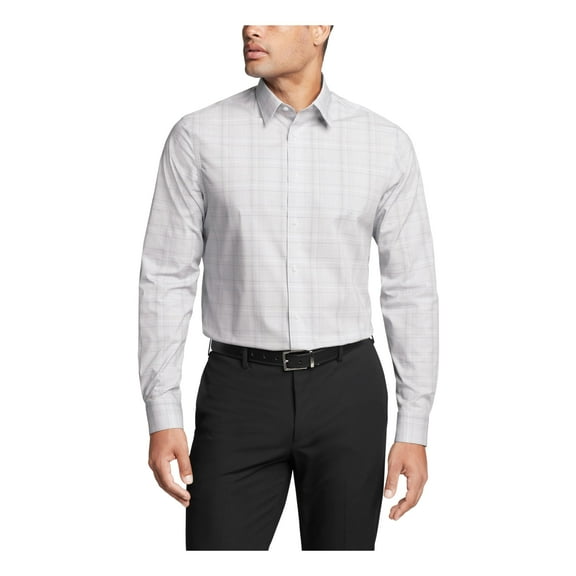 Calvin Klein Men's Steel Plus Dress Shirt Stretch Slim Fit Check Grey-16.5 34/35