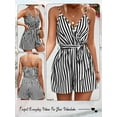 thumbnail image 7 of HUBERY Women Striped Colorblock Sleeveless V Neck Open Back Short Jumpsuit, 7 of 7