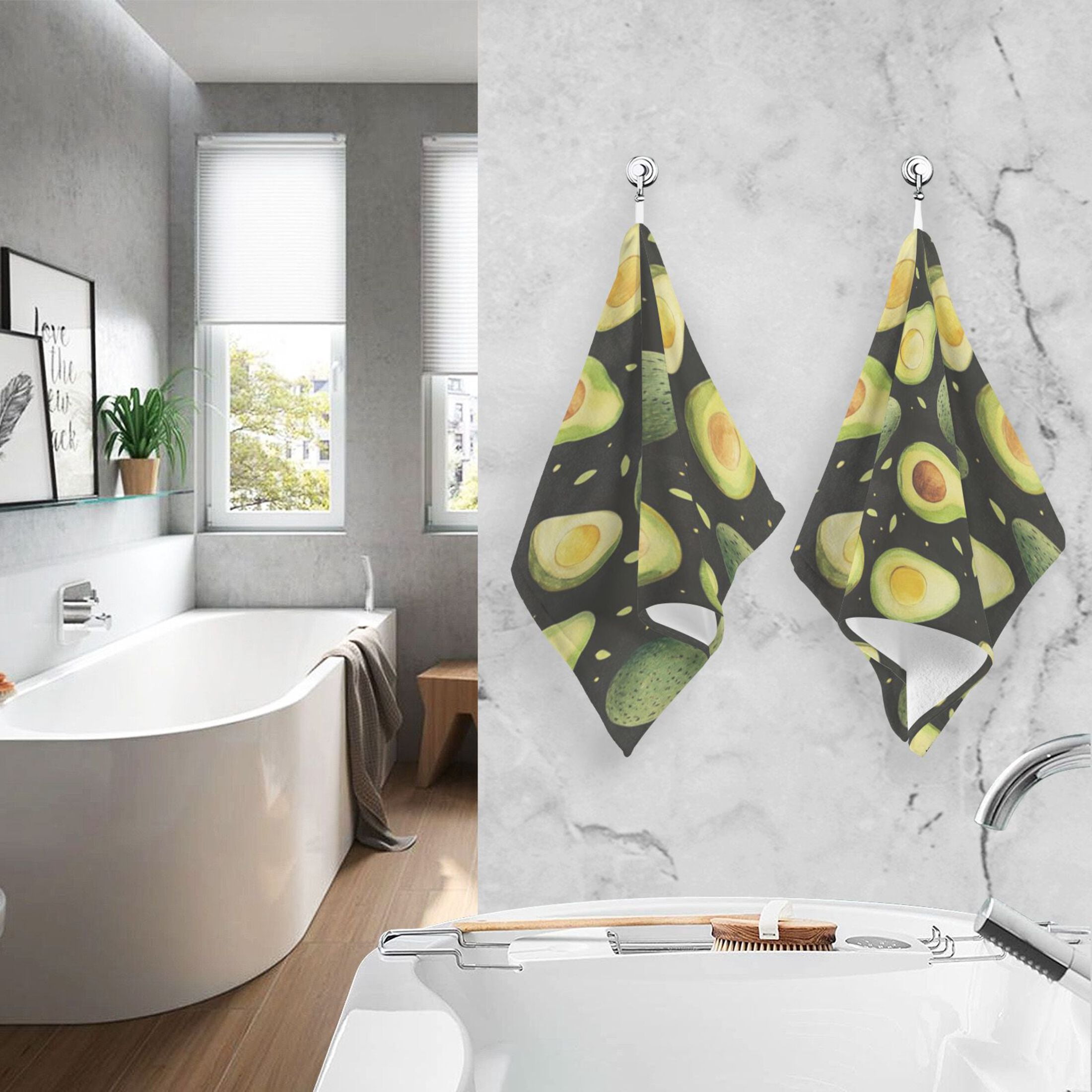 Cotton Towel Two-Piece 16x28 Inch One Sizex2 Face Towel Set Towel Set Cotton Hand Bath Towel Bathroom Beach Avocado on Black Background