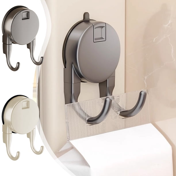 Ganchos con Ventosa Sin Taladro (Paquete de 2) | Montaje En Pared de Doble Cabezal para Baño, Cocina y Puerta | Sujeta Toallas, Ropa y Organizadores | Beige o Gris