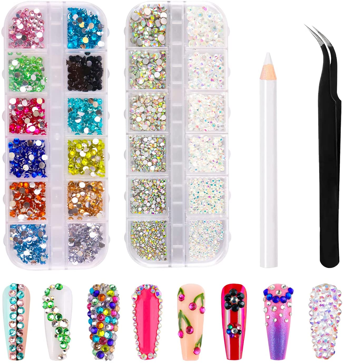 BISHENGYF 4700 Pcs Nail Art Gems Set, 1.54mm AB nail art Rhinestones