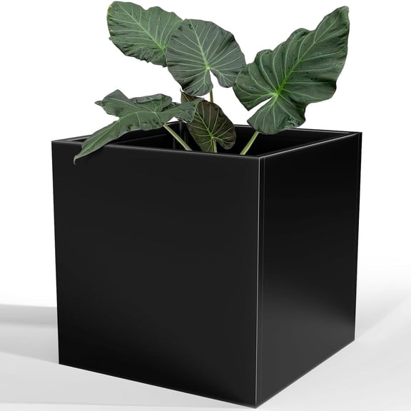 Yotree Metal Planter Box for Outdoor Plants 26" L x 26" W x 26", Heavy Duty Steel Large Square Planter Box with Removable Insert Shelf, Modern Décor for Tall Plants, Trees, Flowers (Black)