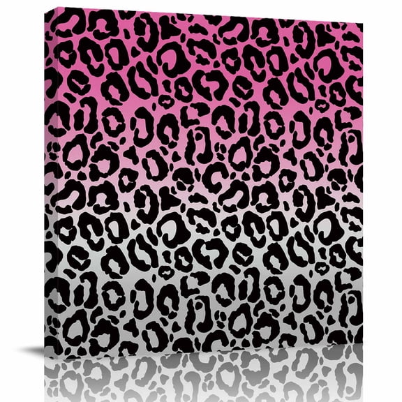 Framed Canvas Wall Art for Living Room Ombre Leopard Wall Decor, Pink Grey Gradual Color Aesthetic Paintings for Bedroom Office Kitchen Bathroom, Ready to Hang Artwork Wall Pictures 8x8 Inch