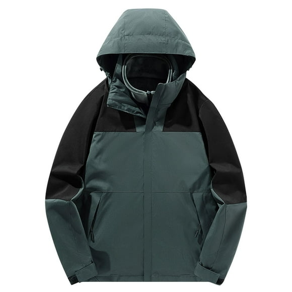Men's 3-in-1 Water-Resistant Jacket, Windproof Outdoor Coat with Removable Fleece Liner, Full-Zip Hooded Rain Jacket for Hiking Camping, Zippered Pockets