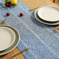 thumbnail image 4 of XINQIHANG Rustic Farmhouse Style Linen Table Runner, Boho Handmade Tassel Embroidery Table Runners 90 Inches Long for Holiday Party, Dresser and Dining Decorations, 13 x 90 inch-Blue, 4 of 7