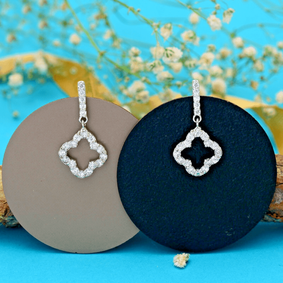 925 Sterling Silver Cubic Zirconia Floral Dangle Drop Earrings for Women