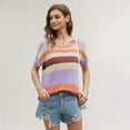 thumbnail image 2 of HAOYUNL Women's Summer Knit T Shirts Short Sleeve Knit Tops Crewneck Striped T Shirts Casual Summer Blouses, 2 of 8