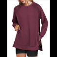 thumbnail image 3 of Sudaderas de Gran Tamaño para Mujer, Cuello Redondo, Larga, Sudaderas con Cremallera Lateral, Ropa de Otoño 2025 Vino Tinto L, 3 of 9