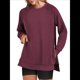 thumbnail image 3 of Sudaderas de Gran Tamaño para Mujer, Cuello Redondo, Larga, Sudaderas con Cremallera Lateral, Ropa de Otoño 2025 Vino Tinto XL, 3 of 9