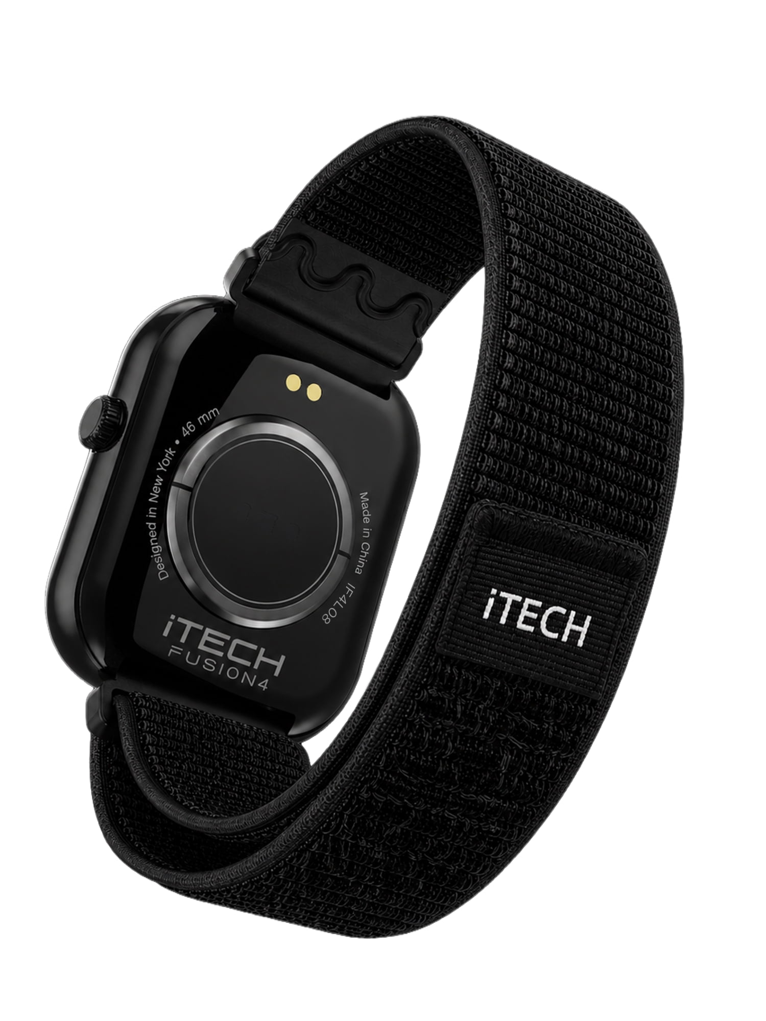 iTech Fusion 4 Unisex Adult Rectangular Smart Watch, Black, Sport Nylon Strap