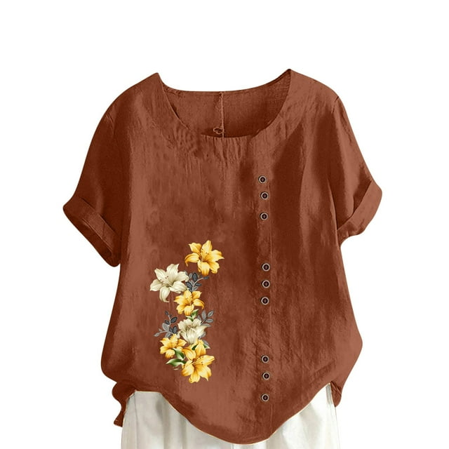 Birdeem T-Shirt Ample Décontracté d'Été pour Femme à Col Rond, Manches Courtes, à Imprimé Floral