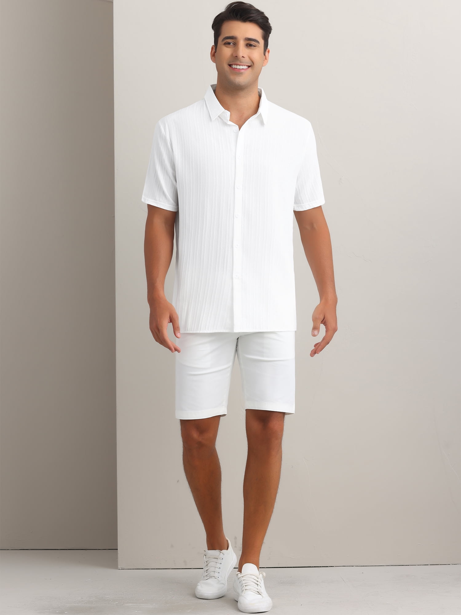 DARING DIVA Men's Short Sleeve Button Down Beach Summer Casual Shirt for Men S White