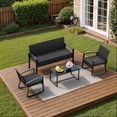 thumbnail image 3 of Asofer 4-PCS Outdoor Patio Furniture Set with Glass Table, 2 Wicker Rocking Chair for Backyard, Poolside, Porch, Black, 3 of 8