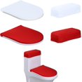 thumbnail image 1 of Juego de 2 tapas de inodoro y fundas de tanque, funda de tela a prueba de polvo para asiento de inodoro, parte inferior elástica, fácil de instalar, decoración de baño (blanco + rojo), 1 of 1