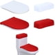 thumbnail image 1 of Juego de 2 tapas de inodoro y fundas de tanque, funda de tela a prueba de polvo para asiento de inodoro, parte inferior elástica, fácil de instalar, decoración de baño (blanco + rojo), 1 of 3