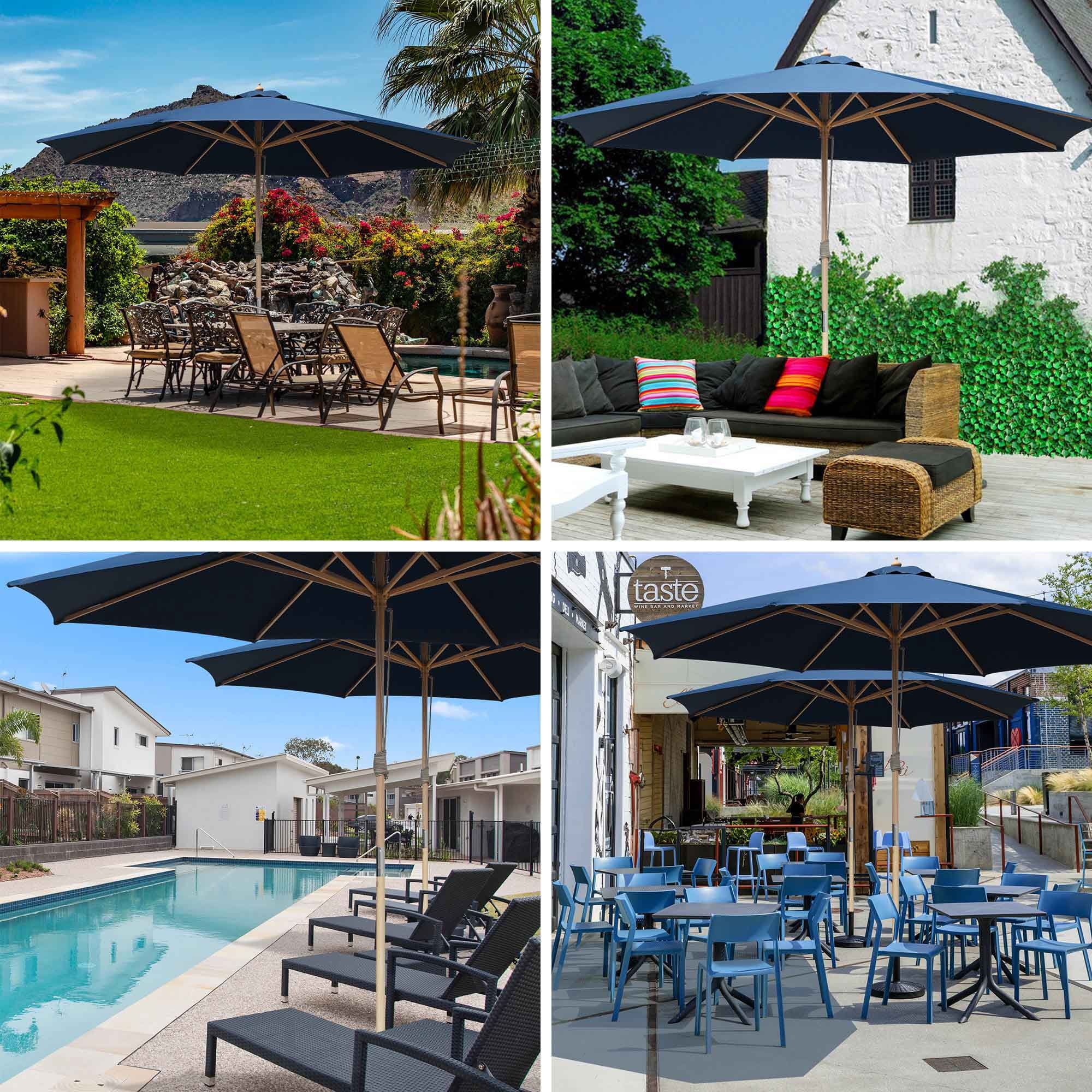 Yescom 13FT Large Outdoor Patio Umbrella UV30+ Wood 8 Rib Pole for Table Beach Yard Garden Wedding Deck Cafe Pool Navy
