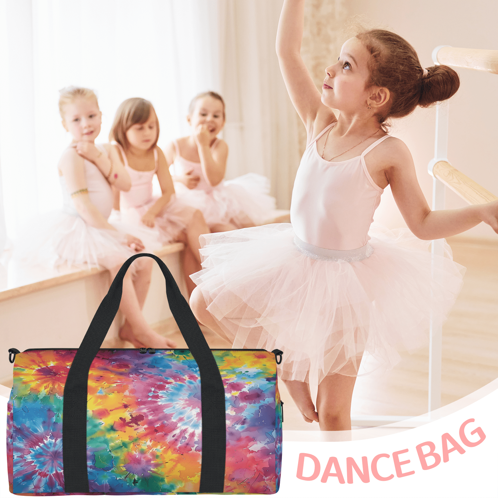 Herdesigns Tie Dye Gym Bag for Women, Duffle Bag for Travel Sport, Colorful Lightweight Waterproof Carry on Weekender Dance Yoga Workout Bags