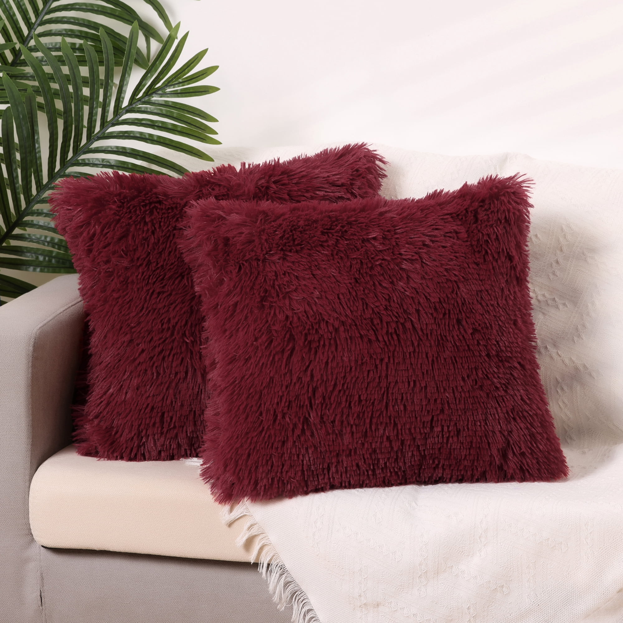 Unique Bargains Soft Modern Home Decor Plush Decorative Throw Pillow Covers (2 Count) Claret 18" x 18"