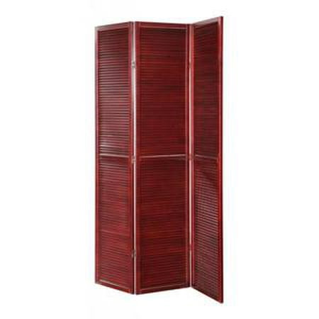 - Legacy Decor 3 Panel Solid Wood Shutter Accordion Screen Room Divider in a Cherry Finish