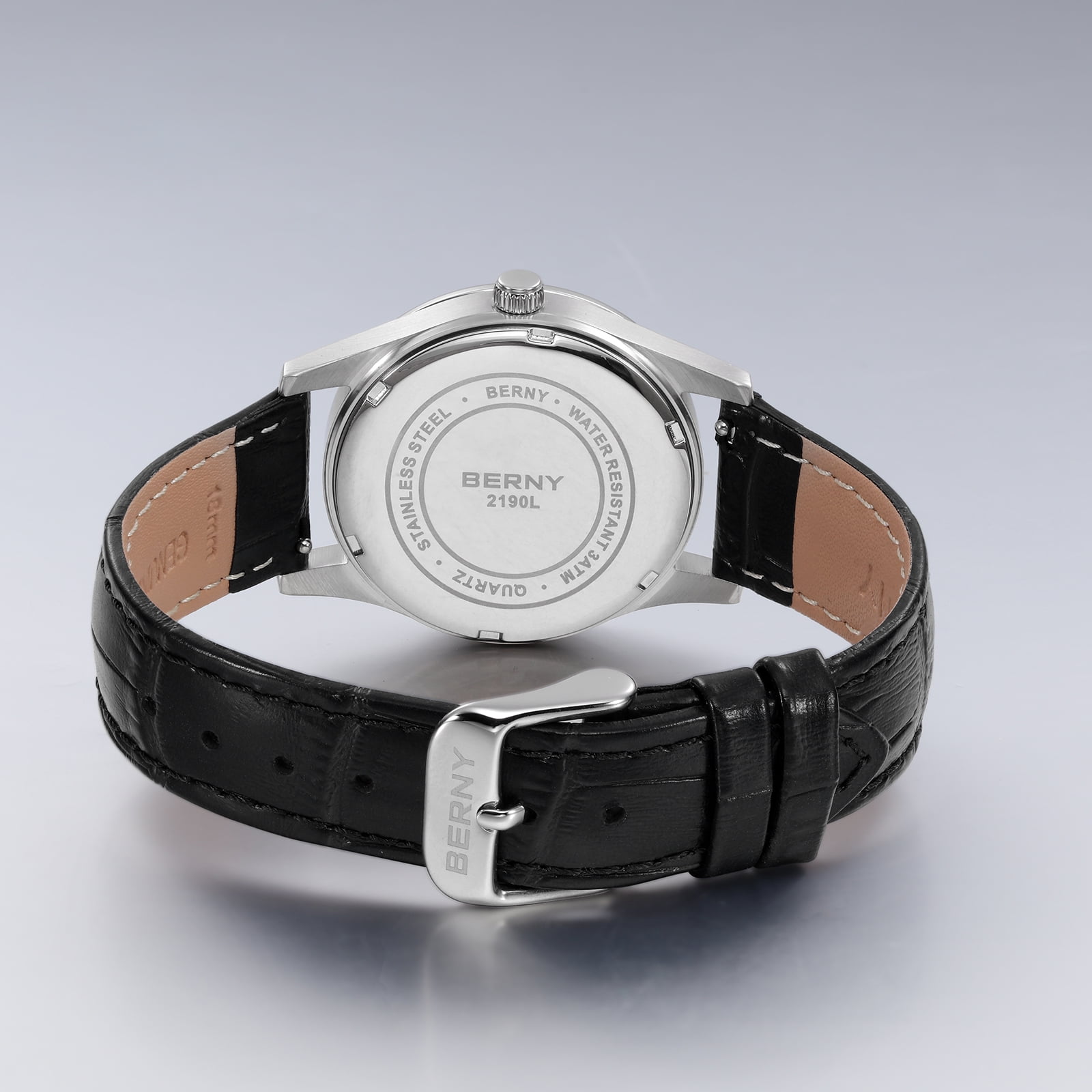 BERNY Dress Watches for Women, MultiFunction Leather Watch with Moon Phase, Day & Date Calendar, Stainless Steel Case, Easy to Read, Waterproof, Ladies Analog Quartz Wrist Watch (Black)