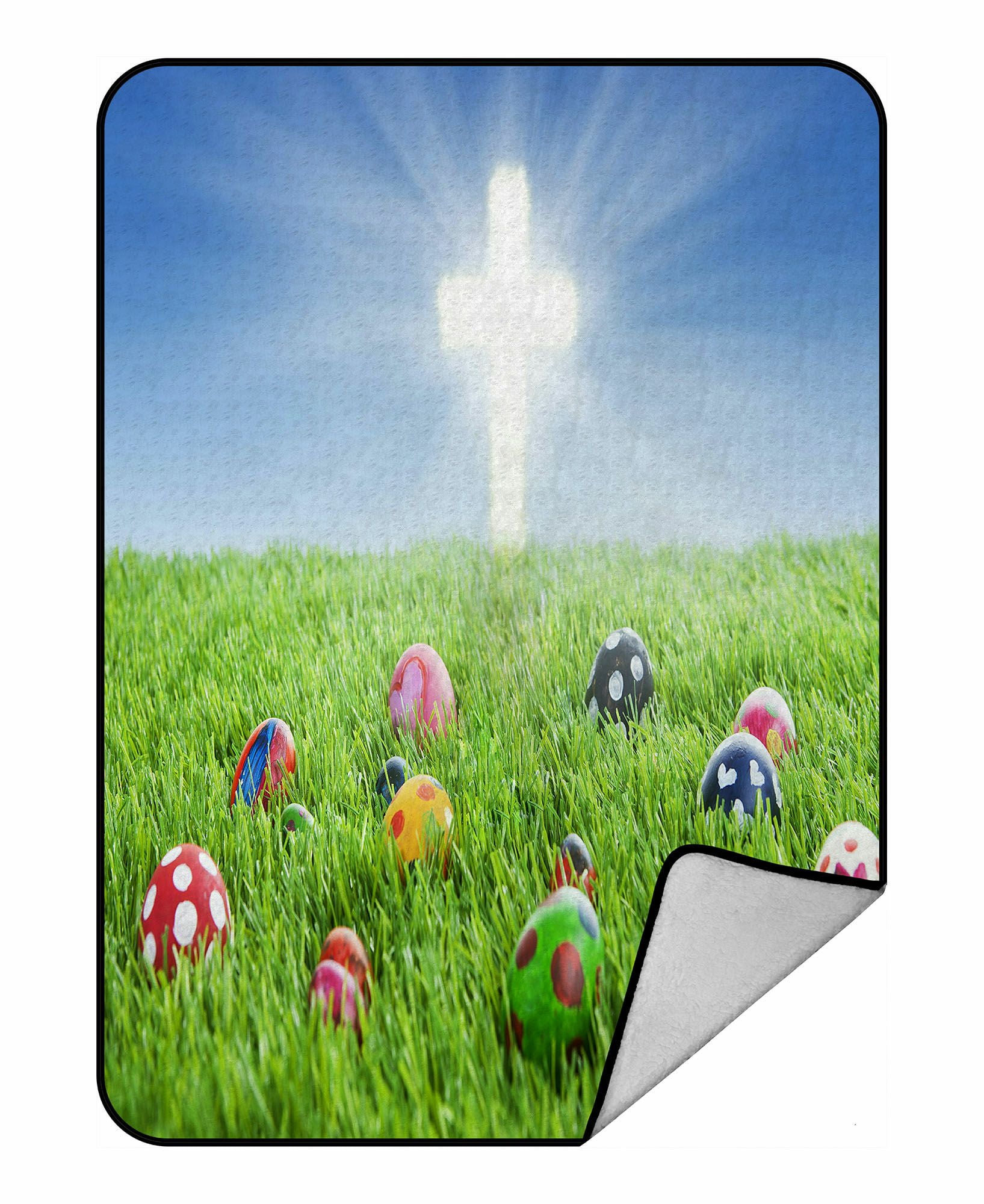 ABPHQTO Colorful Easter Eggs Grass Bright Cross Fleece Blanket Fleece