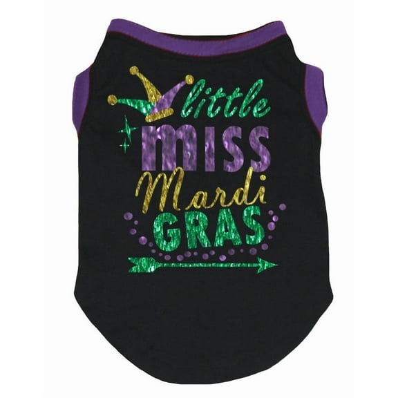 Petitebelle Mardi Gras Theme Black Puppy Dog Shirt (Little Miss Mardi Gras, Small)