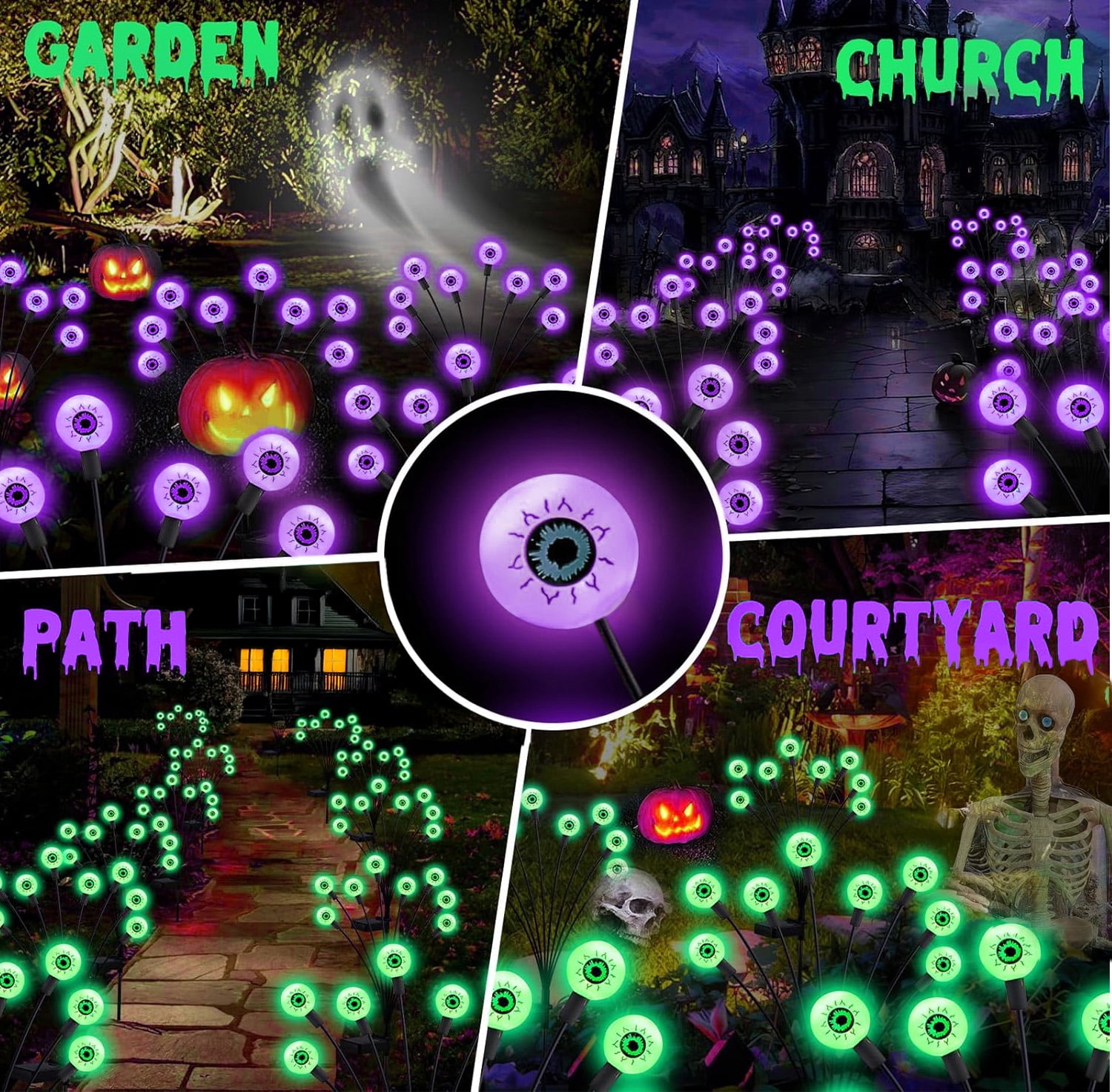 Inadays Halloween Decorations Outdoor Halloween Decor Solar Scary Eyeball Lights 2Pack 16LEDs Waterproof Purple Eyeball Swaying Firefly Light With 2 Modes For Garden/Yard/Patio/Party Decor, Purple