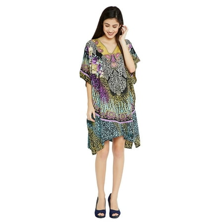 Short Caftan - Purple Short Caftans for Women Leopard Print Plus Size Tunic Dress for Women's Plus Size Kaftan Knee Length Free Size Short Women Tunics Online by Oussum