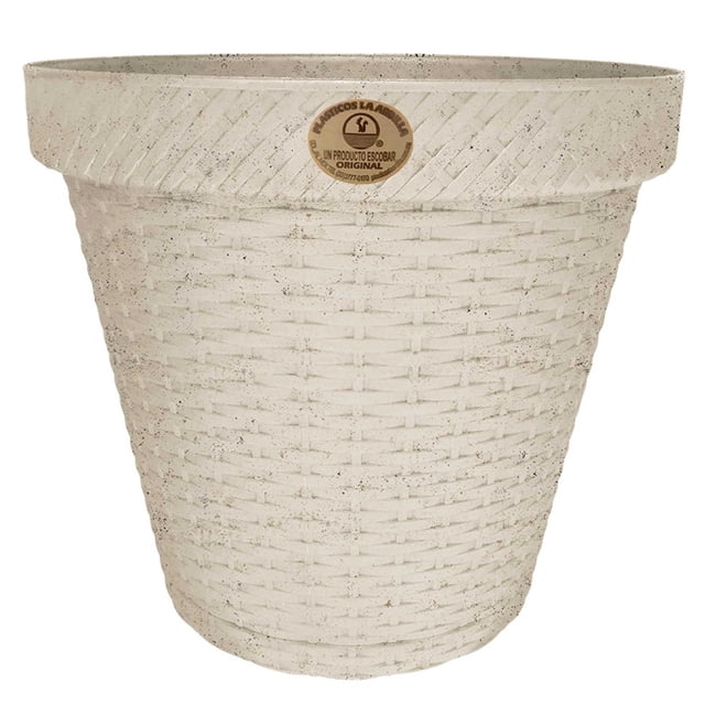 Maceta Plásticos La Ardilla Rattán Redonda 25 cm Blanco Cantera