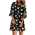 thumbnail image 1 of Leutsin Femmes Casual V-Neck Net Fil Évasé Manches d'Impression Robe en Vrac, 1 of 8