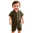 thumbnail image 2 of Krdevn Baby Boys Textured Terry Romper Lapel Collar Short Sleeve Button Up Summer Outfit,12-18 Months, 2 of 4