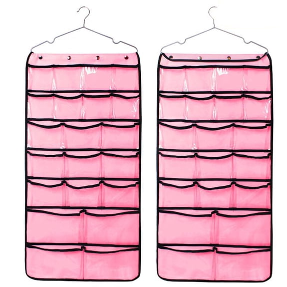 Hanging Travel Organizer, 42 Large Clear Zipper Pockets for Makeup, Toiletry, Cosmetics, Underwear, Jewelry, Lingerie Holder Bag for Women - Closet, Wall or Door Pink