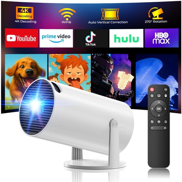 Mini Projector with WiFi and Bluetooth, 4K Projector, Portable Projector for Bedroom, Smart Projector of 270° Rotatable 130''